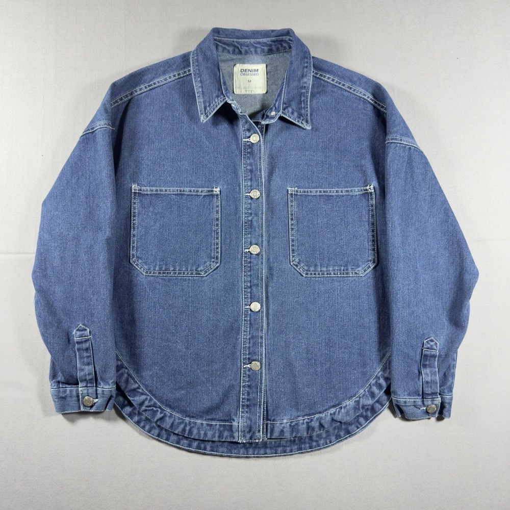 Denim Obsessed Project Rebel Denim Shacket Womens M Blue Curved Hem Cotton